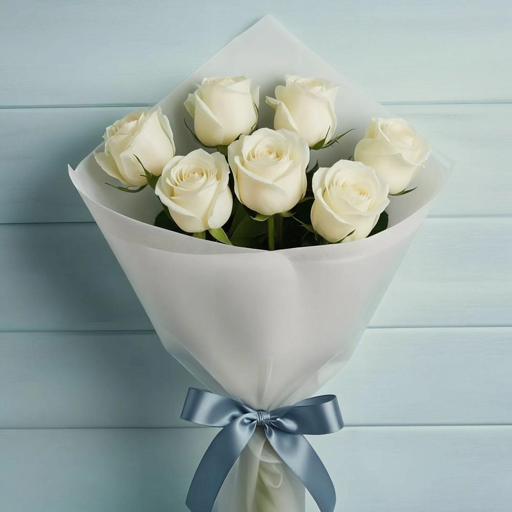 Букет 7 Белых роз Эдлесс Лав в Коммунаре
